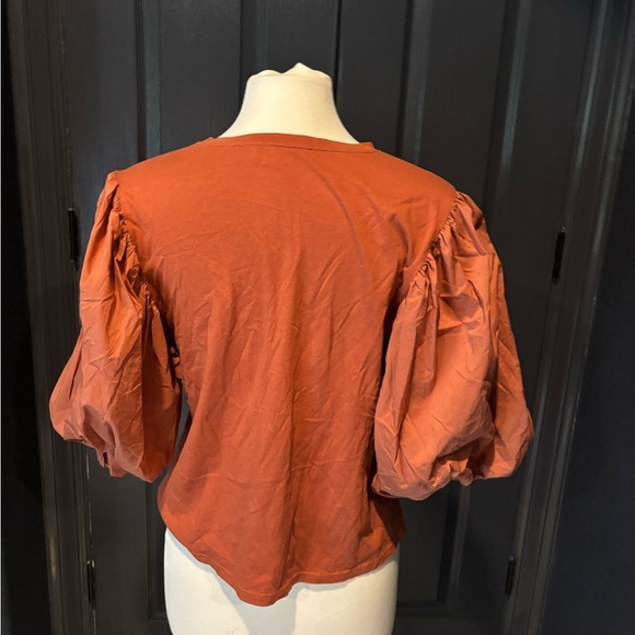 Rust Puff Sleeve Women's Top - Picture 3 of 4